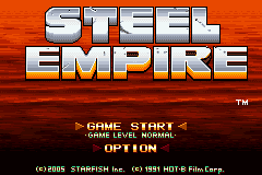 Steel Empire title screen for GameBoy Advance